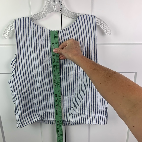 NWT Madewell Size 8 Scoopneck Crop Tank Ivory Blue Stripe 100% Linen Vest Hook - Picture 10 of 10